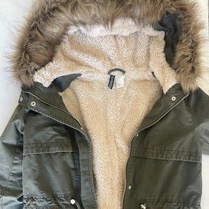 H&M Green Utility Parka with Faux Fur Hood